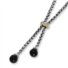 Sterling Silver w/14ky 18in Diamond/Onyx Antiqued 18in Necklace
