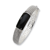 Sterling Silver Diamond and Onyx Antiqued Hinged Bangle Bracelet