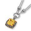 Sterling Silver/14ky Diamond and Citrine 17in Pendant