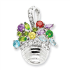 Sterling Silver Multi-colored Gemstone Basket Pendant/ Pin