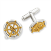 Sterling Silver Gold-tone Sailor Wheel Cuff Links