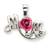 Sterling Silver Pink Flower & CZ Mom Pendant