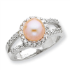 Sterling Silver Imitation Pearl and CZ Ring