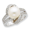 Sterling Silver Imitation Pearl and CZ Ring