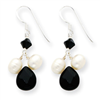 Sterling Silver Onyx/White Cultured Pearl/Jet Crystal Earrings