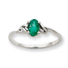 10k White Gold Polished Geniune Emerald Birthstone Ring