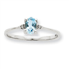 10k White Gold Polished Geniune Diamond & Aquamarine Birthstone Ring