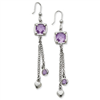 Sterling Silver Purple Crystal & Purple Swarovski Dangle Earrings