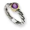 Sterling Silver w/14ky Antiqued 6mm Round Amethyst Ring