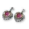 Sterling Silver w/14ky 7mm Created Pink Sapphire Heart Post Earrings