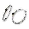Sterling Silver w/14ky Button Onyx Oval Hoop Earrings