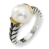 Sterling Silver w/14ky 10mm White FW Cultured Pearl Ring