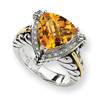 Sterling Silver w/14ky 12mm Trillion Citrine & Diamond Ring