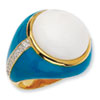 Gold-plated Sterling Silver Blue Enam Simul. Wht Agate & CZ Ring