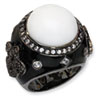 Black-plated Sterling Silver Enamel Simulated White Agate & CZ Ring