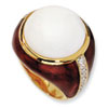 Gold-plated Sterling Silver Brn Enam Simulated Wht Agate & CZ Ring