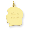 14k Plain Large .011 Gauge Facing Left Engraveable Girl Head Charm