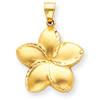 14k Satin Diamond-cut Open-Backed Large Plumeria Pendant