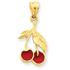 14k Polished Red Enameled Cherries Pendant