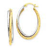 14k Two-tone D/C Polished Oval Hoop Earring