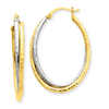 14k Two-tone D/C Polished Oval Hoop Earring