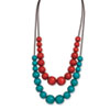 Silver-tone Red & Teal Hamba Wood Brown Wax Cord Necklace