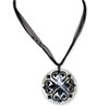 Silver-tone Hammer Shell Black Wax Cord Pendant Necklace