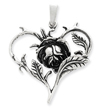 Sterling Silver Antiqued Rose Heart Pendant