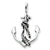 Sterling Silver Antiqued Anchor and Rope Pendant