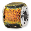 Sterling Silver Orange Dichroic Glass Square Bead