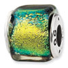 Sterling Silver Yellow Dichroic Glass Square Bead