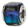 Sterling Silver Rainbow Dichroic Glass Square Bead
