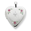 Sterling Silver 20mm Enameled with Cross Design Heart Locket chain