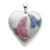 Sterling Silver 20mm with Enameled Butterflies Heart Locket chain