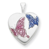 Sterling Silver 16mm Enameled Butterfly Heart Locket chain