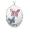 Sterling Silver 20mm Enameled Butterfly Oval Locket chain