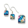 Sterling Silver Pink & Blue Dichroic Glass Square Earrings & Pendant Set