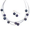 Sterling Silver Blue Dichroic Glass Earrings & 18in Necklace Set