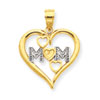 14k & Rhodium Diamond-cut Mom Heart Pendant