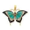 14K Aqua Stained Glass Wings Butterfly Pendant