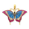 14K Blue Stained Glass Wings Butterfly Pendant