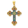 14K Stained Glassed Flower Center Budded Cross Pendant