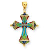 14K Stained Glassed Glittered Center Cross Pendant