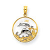 14K & Rhodium Double Dolphins in Circle Pendant