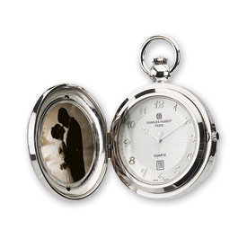 Charles Hubert Chrome Finish Brass Photo Insert Pocket Watch