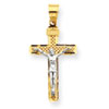 14K Two-tone D/C Medium Block Lattice Cross w/Crucifix Pendant