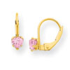14k Leverback 4mm Pink CZ Earrings