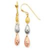 14k Tri-color Puff Teardrop Dangle Earrings