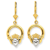 14k Two-tone Claddagh Leverback Earrings