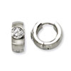 Stainless Steel Satin w/ CZ Hinged Hoop Earrings